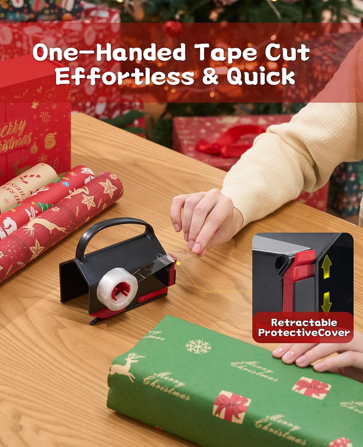 Wrapping Paper Cutter & Tape Dispenser - Dual Use Wrap Cutter Tool