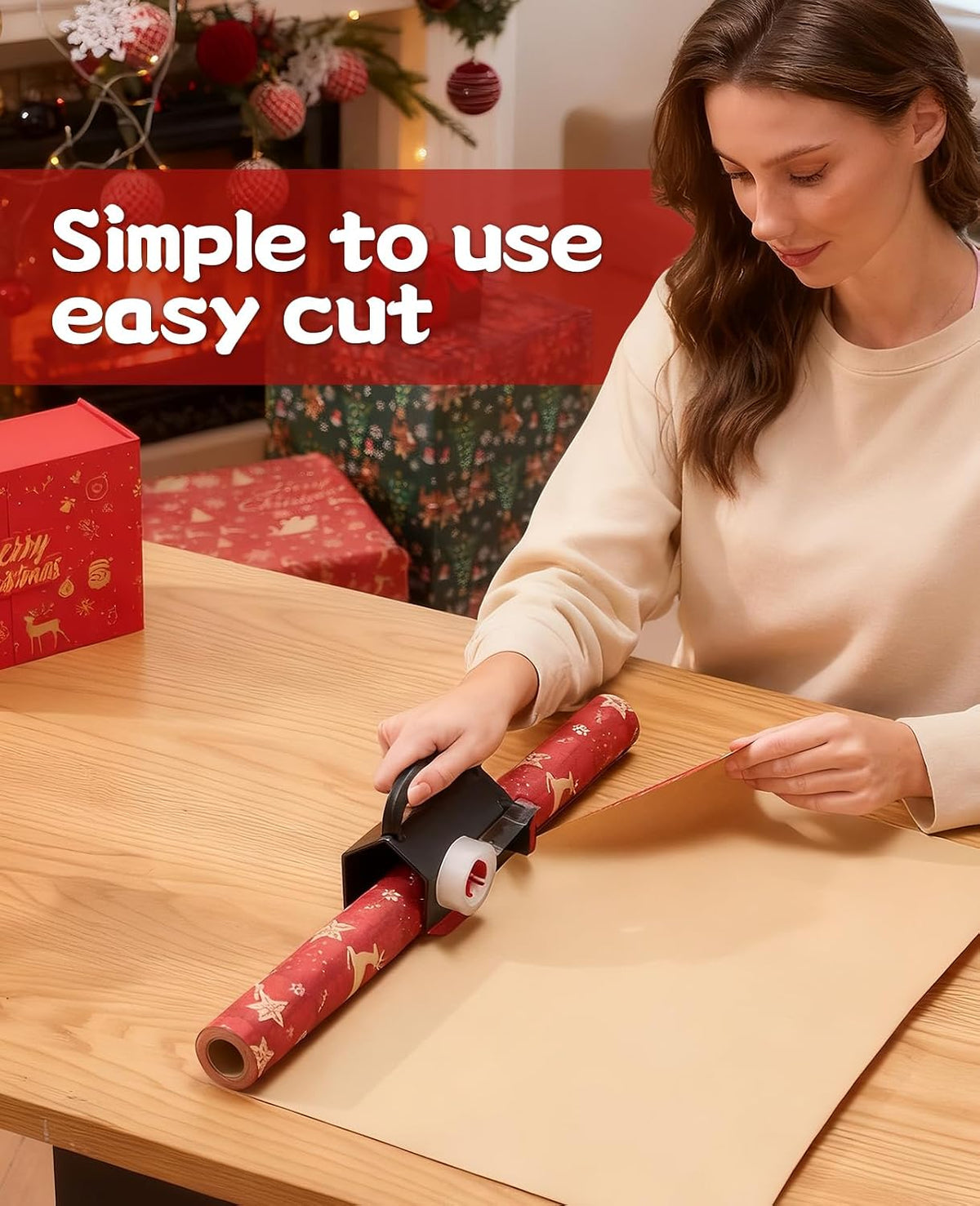 Wrapping Paper Cutter & Tape Dispenser - Dual Use Wrap Cutter Tool