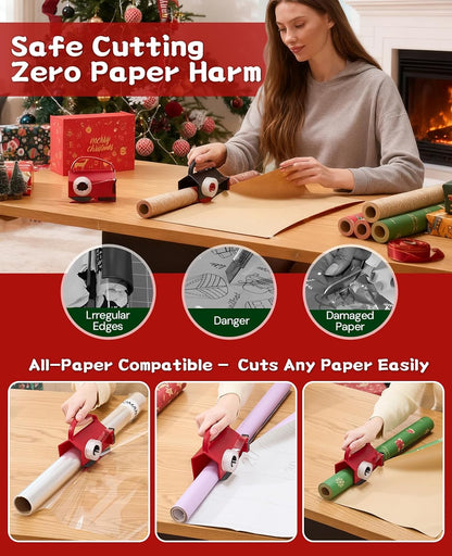 Wrapping Paper Cutter & Tape Dispenser - Dual Use Wrap Cutter Tool