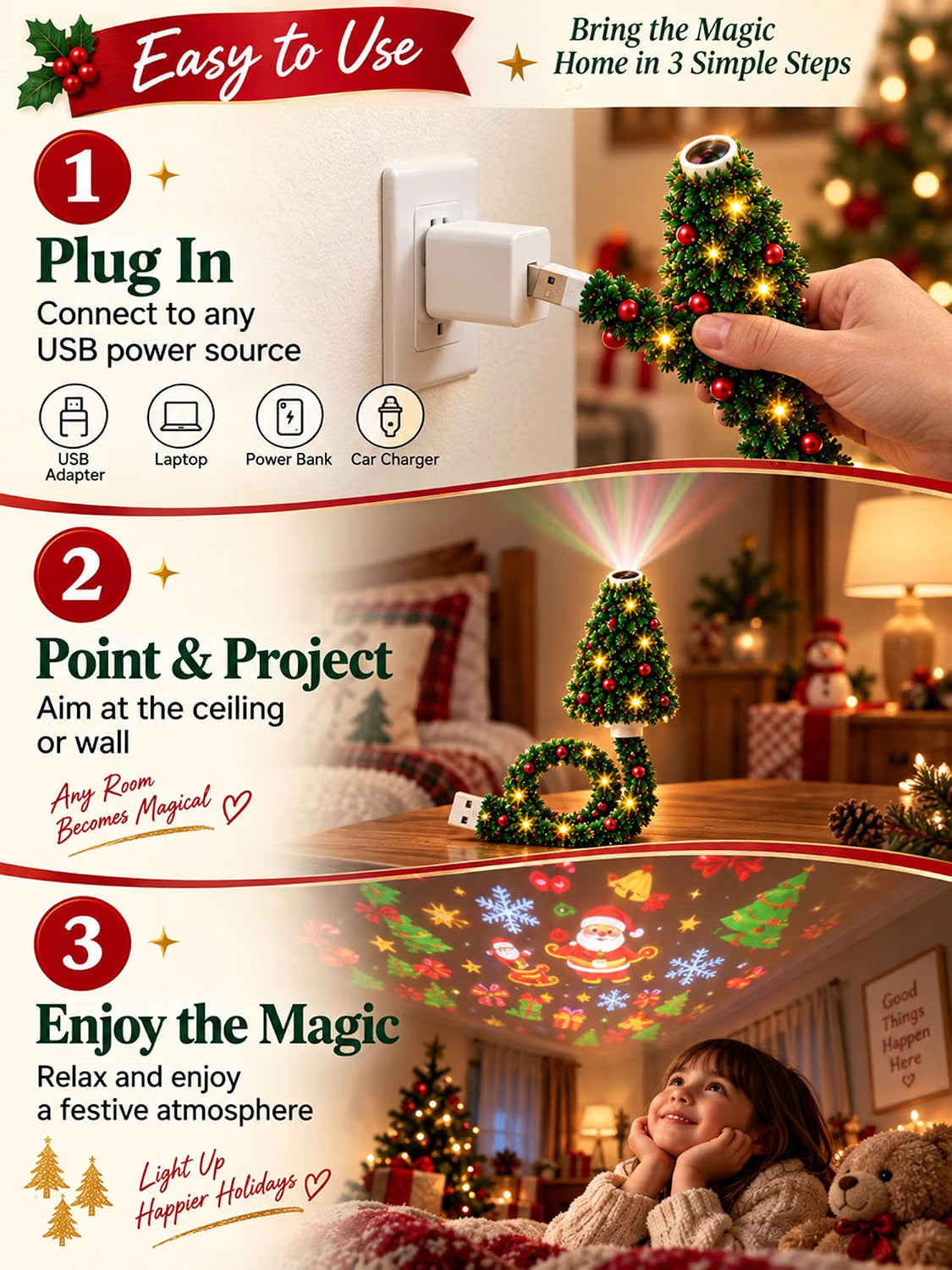 Christmas Tree Projection Night Light - Ceiling Projector